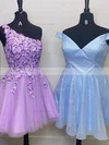 A-line One Shoulder Tulle Short/Mini Homecoming Dresses With Flower(s) #Favs020109975