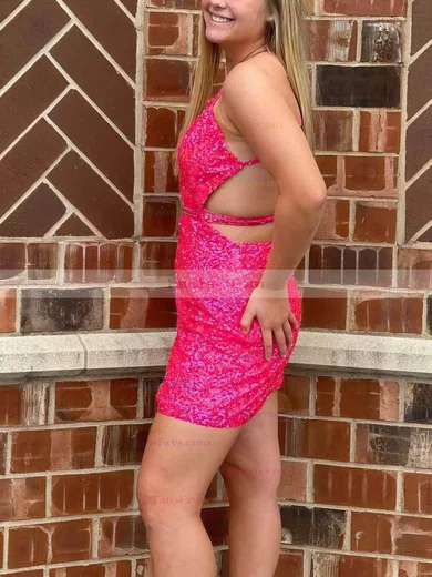 Sheath/Column V-neck Sequined Short/Mini Homecoming Dresses With Sashes / Ribbons #Favs020109979