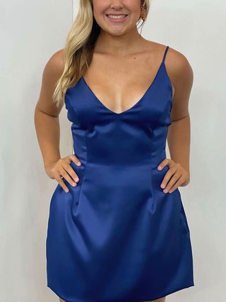 Sheath/Column V-neck Satin Short/Mini Homecoming Dresses #Favs020109981