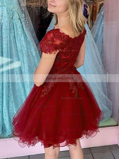 A-line Off-the-shoulder Tulle Short/Mini Homecoming Dresses With Lace #Favs020109988