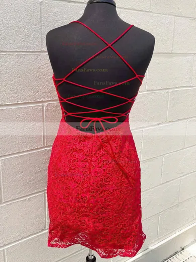 Sheath/Column Scoop Neck Lace Short/Mini Homecoming Dresses With Lace #Favs020109989