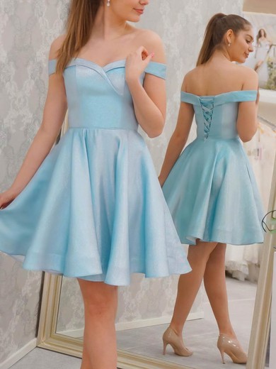 A-line Off-the-shoulder Satin Short/Mini Homecoming Dresses #Favs020109990