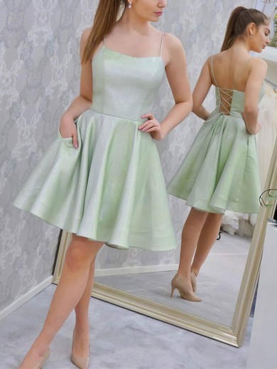 A-line Scoop Neck Satin Short/Mini Homecoming Dresses With Pockets #Favs020109991