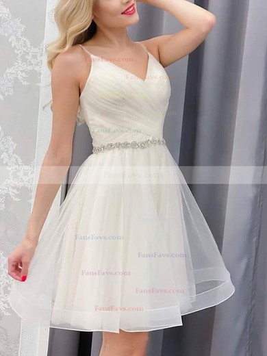 A-line V-neck Glitter Short/Mini Homecoming Dresses With Sashes / Ribbons #Favs020109993