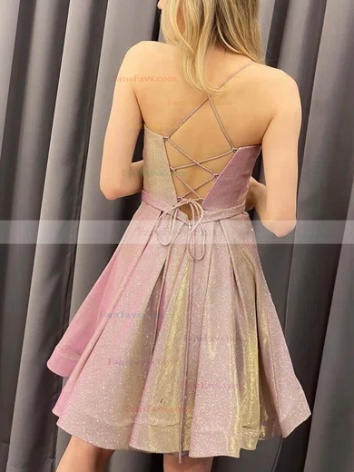 A-line V-neck Shimmer Crepe Short/Mini Homecoming Dresses With Sashes / Ribbons #Favs020109994