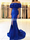 Trumpet/Mermaid Off-the-shoulder Silk-like Satin Sweep Train Split Front Prom Dresses #Favs020105701