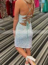 Sheath/Column Cowl Neck Sequined Short/Mini Homecoming Dresses #Favs020109996