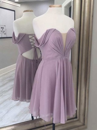 A-line Off-the-shoulder Chiffon Short/Mini Homecoming Dresses With Ruffles #Favs020109998