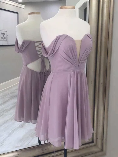 A-line Off-the-shoulder Chiffon Short/Mini Homecoming Dresses With Ruffles #Favs020109998