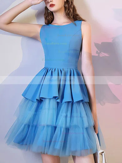 A-line Scoop Neck Tulle Short/Mini Homecoming Dresses With Ruffles #Favs020110006