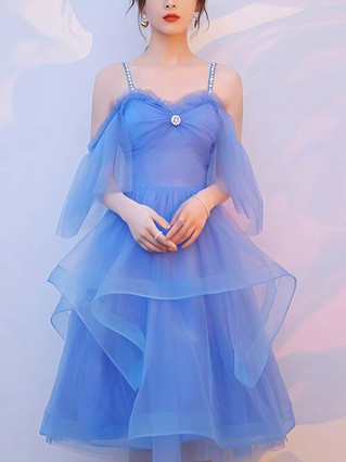 A-line Off-the-shoulder Tulle Knee-length Homecoming Dresses With Crystal Detailing #Favs020110009 A-line Off-the-shoulder Tulle Knee-length Homecoming Dresses With Crystal Detailing #Favs020110009