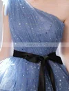 A-line One Shoulder Glitter Knee-length Homecoming Dresses With Sashes / Ribbons #Favs020110012
