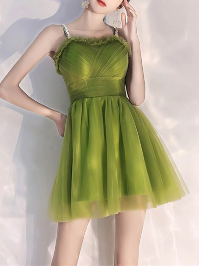 A-line Square Neckline Tulle Short/Mini Homecoming Dresses With Ruffles #Favs020110014