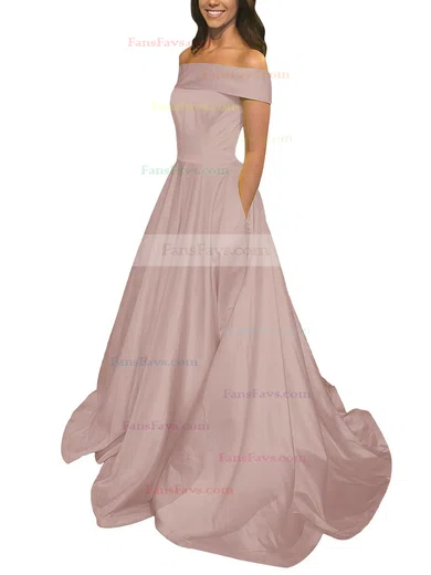 Princess Off-the-shoulder Satin Sweep Train Pockets Prom Dresses #Favs020105710