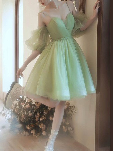 A-line Off-the-shoulder Tulle Short/Mini Homecoming Dresses With Sashes / Ribbons #Favs020110021