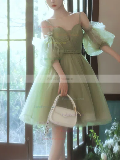 A-line Off-the-shoulder Tulle Short/Mini Homecoming Dresses With Sashes / Ribbons #Favs020110021