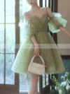 A-line Off-the-shoulder Tulle Short/Mini Homecoming Dresses With Sashes / Ribbons #Favs020110021