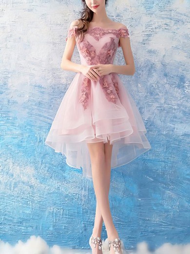A-line Off-the-shoulder Organza Asymmetrical Homecoming Dresses With Lace #Favs020110025