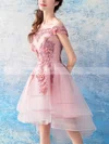 A-line Off-the-shoulder Organza Asymmetrical Homecoming Dresses With Lace #Favs020110025