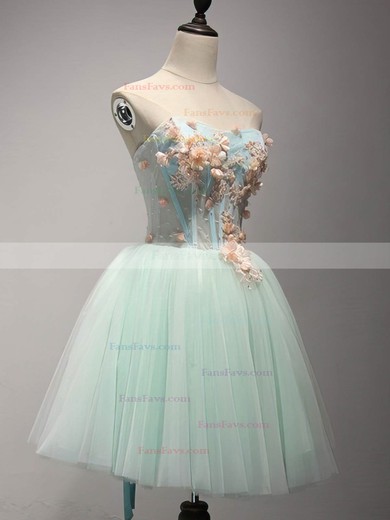 A-line Strapless Tulle Short/Mini Homecoming Dresses With Flower(s) #Favs020110028