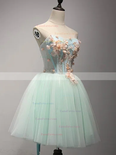 A-line Strapless Tulle Short/Mini Homecoming Dresses With Flower(s) #Favs020110028