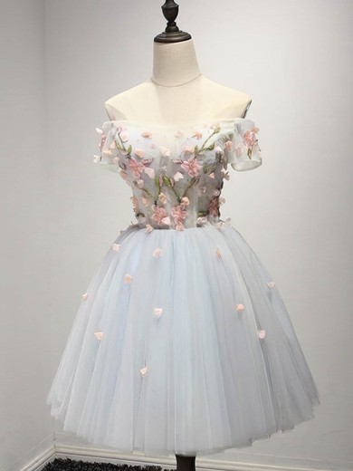 A-line Off-the-shoulder Tulle Short/Mini Homecoming Dresses With Flower(s) #Favs020110029