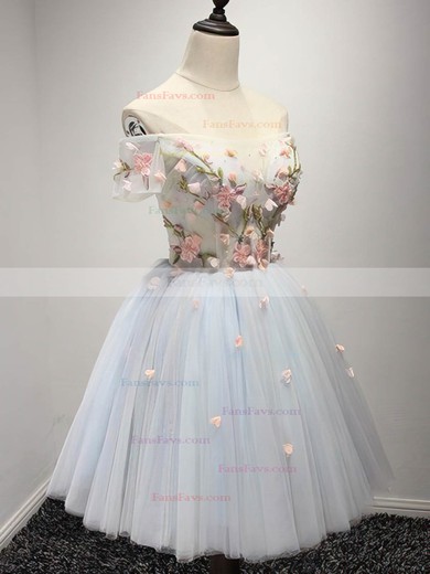 A-line Off-the-shoulder Tulle Short/Mini Homecoming Dresses With Flower(s) #Favs020110029