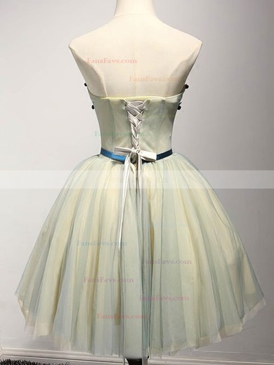 A-line Strapless Tulle Short/Mini Homecoming Dresses With Lace #Favs020110030