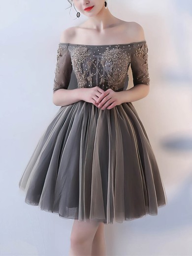 A-line Off-the-shoulder Tulle Short/Mini Homecoming Dresses With Beading #Favs020110031