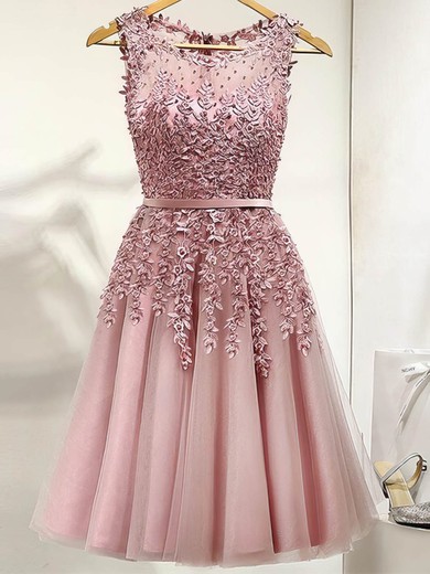 A-line Scoop Neck Tulle Short/Mini Homecoming Dresses With Lace #Favs020110032