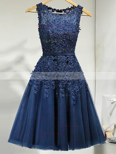 A-line Scoop Neck Tulle Short/Mini Homecoming Dresses With Lace #Favs020110032