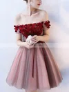 A-line Off-the-shoulder Tulle Short/Mini Homecoming Dresses With Lace #Favs020110033