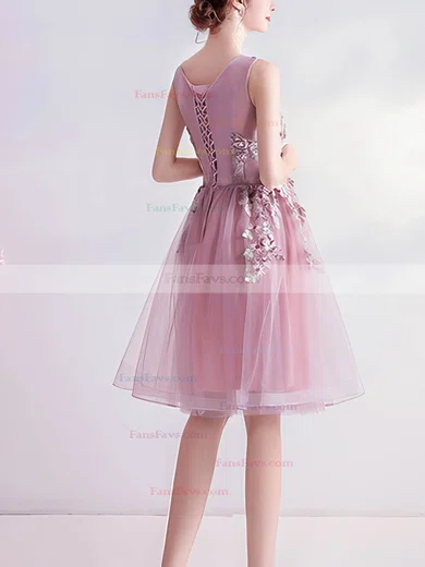 A-line Scoop Neck Tulle Short/Mini Homecoming Dresses With Lace #Favs020110034