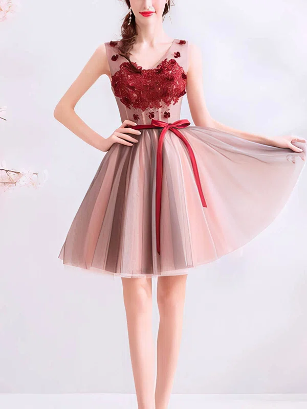 A-line Scoop Neck Tulle Short/Mini Homecoming Dresses With Lace #Favs020110035