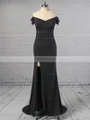 Sheath/Column Off-the-shoulder Jersey Sweep Train Split Front Prom Dresses #Favs020105720