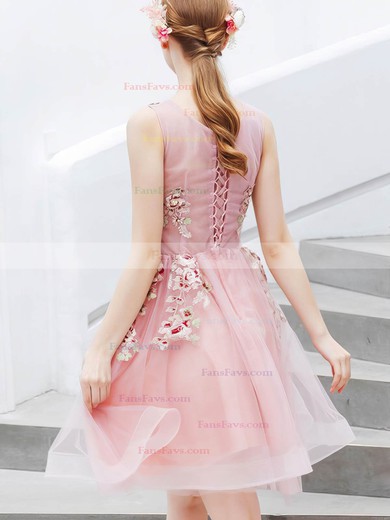 A-line Scoop Neck Tulle Short/Mini Homecoming Dresses With Lace #Favs020110037