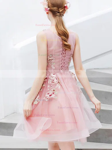 A-line Scoop Neck Tulle Short/Mini Homecoming Dresses With Lace #Favs020110037