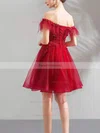 A-line Off-the-shoulder Lace Tulle Short/Mini Homecoming Dresses With Appliques Lace #Favs020110042