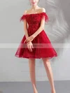 A-line Off-the-shoulder Lace Tulle Short/Mini Homecoming Dresses With Appliques Lace #Favs020110042