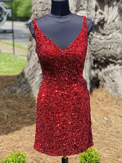Sheath/Column V-neck Sequined Short/Mini Homecoming Dresses #Favs020110045