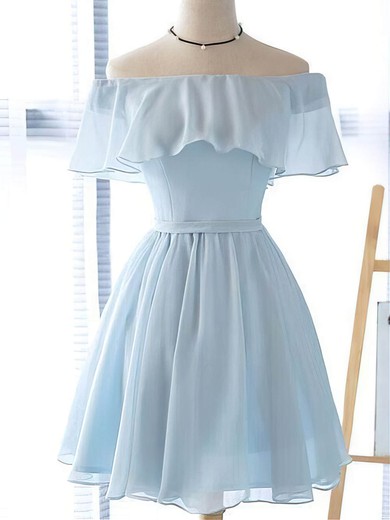 A-line Off-the-shoulder Chiffon Short/Mini Homecoming Dresses With Cascading Ruffles #Favs020110055