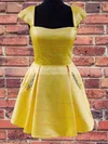 A-line Square Neckline Satin Short/Mini Homecoming Dresses With Pockets #Favs020110056