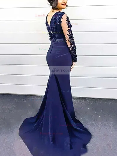 Trumpet/Mermaid Scoop Neck Silk-like Satin Sweep Train Beading Prom Dresses #Favs020104402