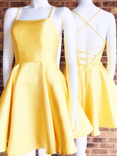 A-line Square Neckline Satin Short/Mini Homecoming Dresses #Favs020110059
