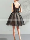 A-line V-neck Lace Tulle Knee-length Homecoming Dresses With Appliques Lace #Favs020110063