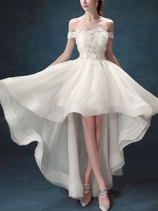 A-line Off-the-shoulder Lace Tulle Asymmetrical Homecoming Dresses With Appliques Lace #Favs020110065 A-line Off-the-shoulder Lace Tulle Asymmetrical Homecoming Dresses With Appliques Lace #Favs020110065
