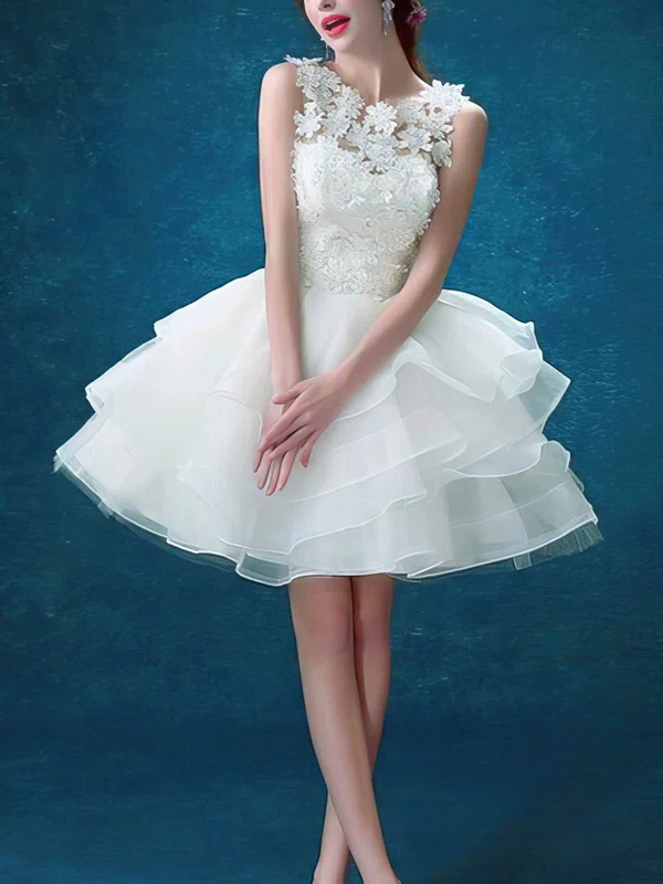 A-line Scoop Neck Organza Short/Mini Homecoming Dresses With Appliques Lace #Favs020110066