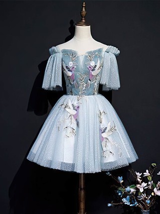 A-line Off-the-shoulder Lace Tulle Short/Mini Homecoming Dresses With Beading #Favs020110068 A-line Off-the-shoulder Lace Tulle Short/Mini Homecoming Dresses With Beading #Favs020110068