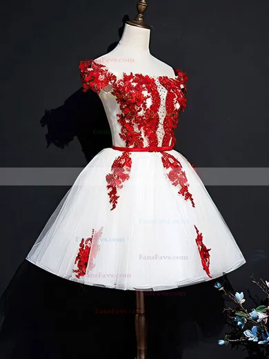 A-line Off-the-shoulder Lace Tulle Short/Mini Homecoming Dresses With Beading #Favs020110069