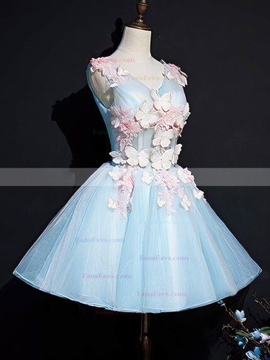 A-line V-neck Organza Short/Mini Homecoming Dresses With Appliques Lace #Favs020110070